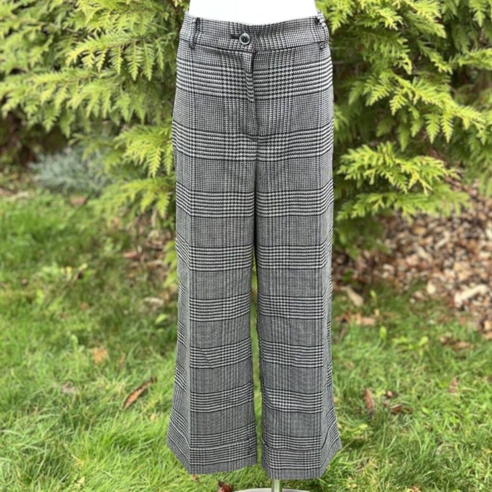 Women’s LOFT Black and White Glen Plaid Ponte Wide Leg Pants